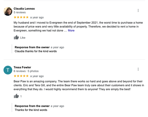 Check out our Google reviews - Dear Valued Community,

We understand the power of online reviews and the impact they can have. While we acknowledge the feedback on Yelp, we encourage you to consider the broader picture.

📸 Check out our Google reviews! We've attached screenshots of some of our many 5-star testimonials. These authentic experiences from our clients highlight our consistent dedication and the quality of service we’ve provided over the years.

Warm regards,
Bear Paw Team