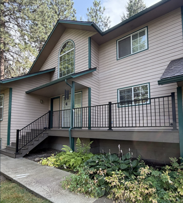 Riverbank Composite Deck – Spokane Valley, WA - Description:
Complete deck renovation in Spokane Valley featuring MoistureShield Elevate composite decking in Riverbank. We removed the existing decking and stair treads, replaced damaged rafters/joists and a stair stringer, then rebuilt and reinforced the stair assembly. The finished deck provides approximately 208 sq. ft. of durable, low-maintenance outdoor living space, including the stairs. Riverbank Composite Deck – Spokane Valley, WA - Description:
Complete deck renovation in Spokane Valley featuring MoistureShield Elevate composite decking in Riverbank. We removed the existing decking and stair treads, replaced damaged rafters/joists and a stair stringer, then rebuilt and reinforced the stair assembly. The finished deck provides approximately 208 sq. ft. of durable, low-maintenance outdoor living space, including the stairs.