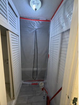 Mold remediation - This project involved mold growth caused by an active plumbing leak inside the wall cavity. Once the source of moisture was identified, the plumbing issue was repaired first, ensuring the conditions causing the mold were fully resolved before remediation began.
After confirming the leak was fixed, our team set up proper containment to prevent cross-contamination and protect the rest of the home. Affected materials, including damaged drywall and trim, were carefully removed while using appropriate personal protective equipment and HEPA-filtered methods.
All impacted areas were cleaned, treated, and prepared for the remediation phase in accordance with industry standards. The space was left ready for the next stage of restoration once remediation is complete.
This project highlights the importance of addressing the source of moisture first, followed by professional mold remediation to ensure a safe and healthy indoor environment.