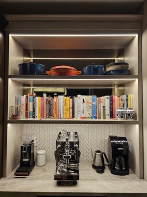 Kitchen Coffee Station - Lighting - Customer needed a way to showcase their love of coffee and their new coffee machine with some LED recessed shelf lighting Kitchen Coffee Station - Lighting - Customer needed a way to showcase their love of coffee and their new coffee machine with some LED recessed shelf lighting
