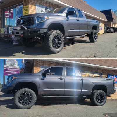 Toyota Tundra - Here is a Toyota Tundra that we put on a 7" BDS suspension lift with the Fox coil overs.  We added on a TRD Pro rear sway bar, and it it riding on some 20" Fuel wheels and 35" Mickey Thompson Baja Boss AT tires.  Front and rear bumpers to even more this Tundras bad a-s look. Sweet!!!!