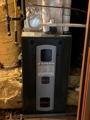 Removed furnace and installed new 96% high-efficiency variable to stage furnace - Upgraded gas furnace from old 80% efficient single stage two a Trane  S9V2 model with two-stage, heating and variable speed cooling with inside insulation, making it very quiet with a 10 year parts replacement warranty a lifetime on the heat exchanger ￼
