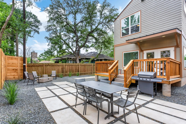 South Austin ADU - This was built on existing lot with a large cul-de-sac property that had enough room for the unit to be 10' away from the existing home, have it's own yard fenced in, and added a putting green and seating area on pavers below the rear deck. Two bedrooms with en suite bathrooms and a third full bath downstairs with a Murphy Bed that doubles as the couch area in living room. Very nice kitchen area with parking for 2-3 cars. Great Floor plan. South Austin ADU - This was built on existing lot with a large cul-de-sac property that had enough room for the unit to be 10' away from the existing home, have it's own yard fenced in, and added a putting green and seating area on pavers below the rear deck. Two bedrooms with en suite bathrooms and a third full bath downstairs with a Murphy Bed that doubles as the couch area in living room. Very nice kitchen area with parking for 2-3 cars. Great Floor plan.