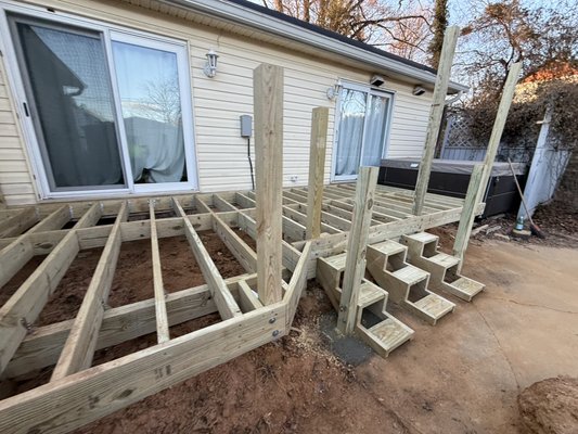 DECK BUILT - We built this deck in rockville, originally was a treated wood deck. We took it down and rebuilt with Trex and composite railings. DECK BUILT - We built this deck in rockville, originally was a treated wood deck. We took it down and rebuilt with Trex and composite railings.