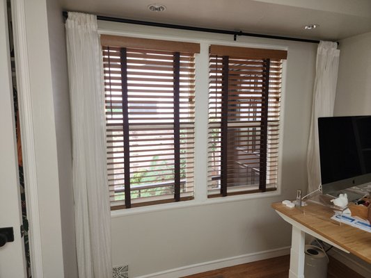 Berkeley Wood Blinds - Our clients needed something that was aesthetically pleasing in their home, and it should match the decor as well. 2in. wood blinds with decorative tapes was absolutely the best answer. Berkeley Wood Blinds - Our clients needed something that was aesthetically pleasing in their home, and it should match the decor as well. 2in. wood blinds with decorative tapes was absolutely the best answer.