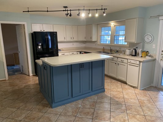 NEW DOORS, NEW COLOR - This kitchen upgraded their arched oak doors to shaker style and new colors. We do about 20-30 kitchens like this every year. NEW DOORS, NEW COLOR - This kitchen upgraded their arched oak doors to shaker style and new colors. We do about 20-30 kitchens like this every year.