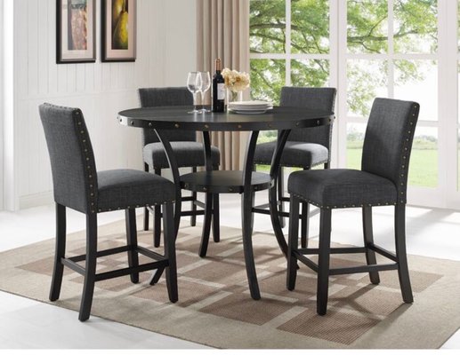 5 Pc Wallace Dinning Set - COLOR: GRAY
MATERIAL: WOOD/FABRIC
DIMENSION:
MELAMINE TABLE:48" DIA X 48" X 36"H
CHAIR:22" X 18" X 40.5"H 5 Pc Wallace Dinning Set - COLOR: GRAY
MATERIAL: WOOD/FABRIC
DIMENSION:
MELAMINE TABLE:48" DIA X 48" X 36"H
CHAIR:22" X 18" X 40.5"H