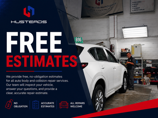 Free Estimates - At Husteads Auto Body, we offer free, no-obligation estimates for all collision repair and auto body services. Our experienced team carefully inspects your vehicle, explains the repair process, and provides an accurate estimate so you can make informed decisions with confidence. We're committed to honest service, transparent communication, and quality repairs from start to finish. Free Estimates - At Husteads Auto Body, we offer free, no-obligation estimates for all collision repair and auto body services. Our experienced team carefully inspects your vehicle, explains the repair process, and provides an accurate estimate so you can make informed decisions with confidence. We're committed to honest service, transparent communication, and quality repairs from start to finish.