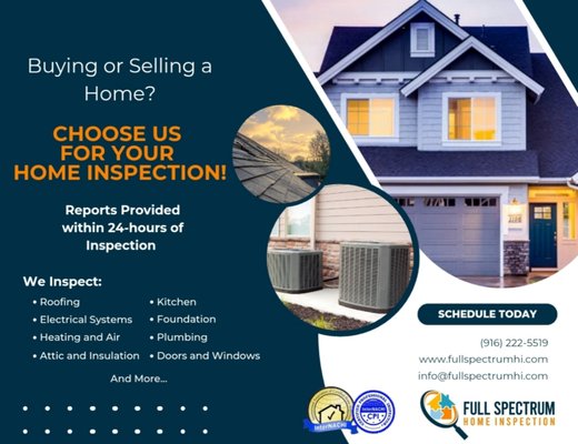 Reliable, Detailed, Friendly Service - Whether you are a first-time home buyer or an experienced real estate agent with a comprehensive portfolio, Full Spectrum Home Inspection is your reliable home inspector. Reliable, Detailed, Friendly Service - Whether you are a first-time home buyer or an experienced real estate agent with a comprehensive portfolio, Full Spectrum Home Inspection is your reliable home inspector.