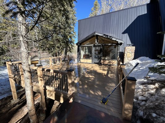 Evergreen - Backyard Overhaul - This backyard renovation completely altered this already beautiful mountain-town AirBNB. Four decks, a carport, an outdoor sauna and a hot tub all completed with heated cement. Evergreen - Backyard Overhaul - This backyard renovation completely altered this already beautiful mountain-town AirBNB. Four decks, a carport, an outdoor sauna and a hot tub all completed with heated cement.