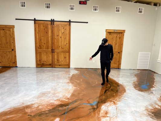 Custom Epoxy - This floor was recently poured and the customer was extremely happy with the results. We gave them a free quote that they couldn’t pass up. Took about 4 days from start to finish, and was definitely worth the wait Custom Epoxy - This floor was recently poured and the customer was extremely happy with the results. We gave them a free quote that they couldn’t pass up. Took about 4 days from start to finish, and was definitely worth the wait