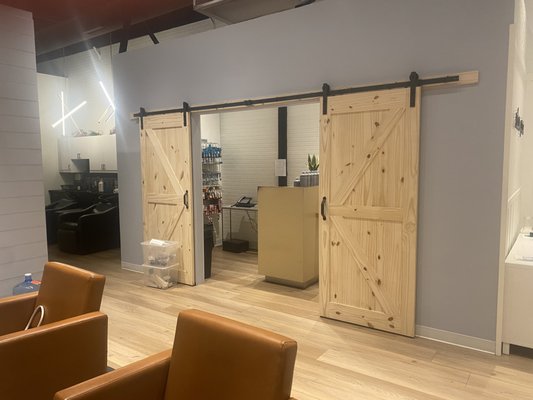 Studio Transformation - Customer wanted to have an updated look. Did a full wall paint, replace for new barn doors and added faux brick. Studio Transformation - Customer wanted to have an updated look. Did a full wall paint, replace for new barn doors and added faux brick.