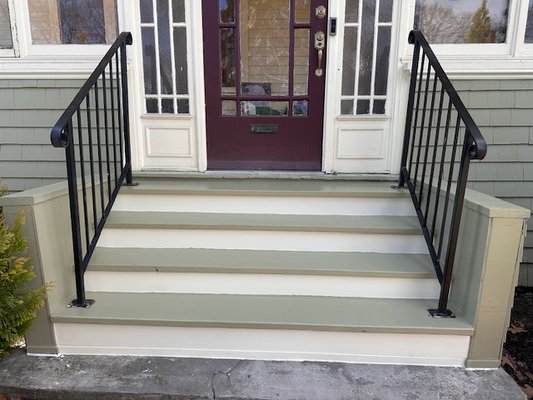 A repeat customer is a happy customer! - We were called in initially to evaluate and repair the front steps on this lovely home. After removing the stair treads to replace them and check out the stringers, we found a lot of water damage. After discussing things with the homeowner and showing them the issues, they wanted to get the stairs replaced completely. We removed the old stairs and rebuilt new ones with an extra stringer for support. Once everything was built we sealed and painted the steps to match the current colors. We anchored the old handrails onto the new steps. The homeowner loved the work so much that they asked us to fix their old basement stairs which needed a good rehab! A repeat customer is a happy customer! - We were called in initially to evaluate and repair the front steps on this lovely home. After removing the stair treads to replace them and check out the stringers, we found a lot of water damage. After discussing things with the homeowner and showing them the issues, they wanted to get the stairs replaced completely. We removed the old stairs and rebuilt new ones with an extra stringer for support. Once everything was built we sealed and painted the steps to match the current colors. We anchored the old handrails onto the new steps. The homeowner loved the work so much that they asked us to fix their old basement stairs which needed a good rehab!