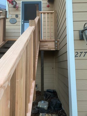 Deck, Porch, and Stairs Repair - This job turned out beautifully! The owners vision of the project turned out beautifully, they added an extension to their porch, repair stairs, hand railings, and beautiful detail of the cedar siding. Deck, Porch, and Stairs Repair - This job turned out beautifully! The owners vision of the project turned out beautifully, they added an extension to their porch, repair stairs, hand railings, and beautiful detail of the cedar siding.
