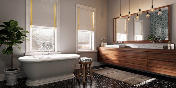 Project E: West village townhouse with rechargeable motorized flat roman shades with a touch of yellow trim. - Project E: West village townhouse with rechargeable motorized flat roman shades with a touch of yellow trim.