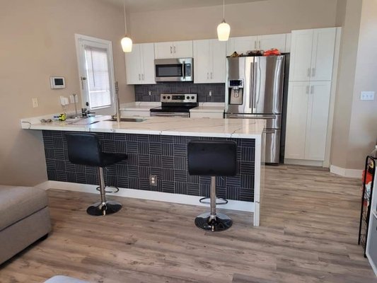 Kitchen Remodel - Kitchen Remodel, new cabinets and countertops. waterfall countertop. Kitchen Remodel - Kitchen Remodel, new cabinets and countertops. waterfall countertop.