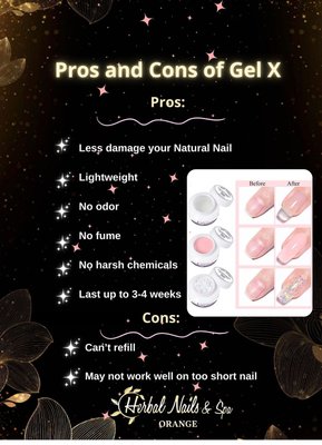 Why choose GEL-X - Gel-X and acrylic are both materials used in the context of artificial nail enhancements, particularly in the field of nail extensions. However, they differ in composition, application process, and characteristics. Here are some key differences between Gel-X and acrylic nails:
1. Composition:
Gel-X: Gel-X nails are made of a gel substance, which is a type of polymer that is cured or hardened under a UV or LED light.
Acrylic: Acrylic nails are constructed using a mixture of a liquid monomer and a powder polymer, creating a dough-like substance that hardens as it dries.
2. Application Process:
Gel-X: Gel-X nails are typically pre-formed nail tips that are adhered to the natural nails using gel and then cured under UV or LED light.
Acrylic: Acrylic nails involve the manual application of liquid monomer and powder polymer to create a sculpted extension on the natural nail. The mixture hardens through a chemical reaction.
3. Curing Time:
Gel-X: Gel-X nails cure relatively quickly under UV or LED light, making the application process faster compared to acrylic.
Acrylic: Acrylic nails air-dry and harden without the need for a light source, but the curing time may be longer compared to gel nails.
4. Odor:
Gel-X: Gel-X typically produces less odor compared to acrylic, which can be advantageous for individuals sensitive to strong chemical smells.
Acrylic: Acrylic nails often have a stronger odor during the application process due to the fumes released by the chemical reaction between the liquid monomer and powder polymer.
5. Thickness and Appearance:
Gel-X: Gel-X nails are known for their natural appearance and flexibility. They tend to be thinner and more lightweight than acrylic nails.
Acrylic: Acrylic nails may be thicker and can have a more rigid feel compared to Gel-X. They can be customized in terms of thickness and shape.
6. Removal:
Gel-X: Gel-X nails are typically soak-off nails, meaning they can be removed by soaking them in acetone.
Acrylic: Acrylic nails usually require filing or drilling for removal, as they do not dissolve in acetone.
The choice between Gel-X and acrylic often depends on personal preference, the desired look, and the application method preferred by the nail technician. Both options have their pros and cons, and the suitability may vary depending on individual needs and preferences. Why choose GEL-X - Gel-X and acrylic are both materials used in the context of artificial nail enhancements, particularly in the field of nail extensions. However, they differ in composition, application process, and characteristics. Here are some key differences between Gel-X and acrylic nails:
1. Composition:
Gel-X: Gel-X nails are made of a gel substance, which is a type of polymer that is cured or hardened under a UV or LED light.
Acrylic: Acrylic nails are constructed using a mixture of a liquid monomer and a powder polymer, creating a dough-like substance that hardens as it dries.
2. Application Process:
Gel-X: Gel-X nails are typically pre-formed nail tips that are adhered to the natural nails using gel and then cured under UV or LED light.
Acrylic: Acrylic nails involve the manual application of liquid monomer and powder polymer to create a sculpted extension on the natural nail. The mixture hardens through a chemical reaction.
3. Curing Time:
Gel-X: Gel-X nails cure relatively quickly under UV or LED light, making the application process faster compared to acrylic.
Acrylic: Acrylic nails air-dry and harden without the need for a light source, but the curing time may be longer compared to gel nails.
4. Odor:
Gel-X: Gel-X typically produces less odor compared to acrylic, which can be advantageous for individuals sensitive to strong chemical smells.
Acrylic: Acrylic nails often have a stronger odor during the application process due to the fumes released by the chemical reaction between the liquid monomer and powder polymer.
5. Thickness and Appearance:
Gel-X: Gel-X nails are known for their natural appearance and flexibility. They tend to be thinner and more lightweight than acrylic nails.
Acrylic: Acrylic nails may be thicker and can have a more rigid feel compared to Gel-X. They can be customized in terms of thickness and shape.
6. Removal:
Gel-X: Gel-X nails are typically soak-off nails, meaning they can be removed by soaking them in acetone.
Acrylic: Acrylic nails usually require filing or drilling for removal, as they do not dissolve in acetone.
The choice between Gel-X and acrylic often depends on personal preference, the desired look, and the application method preferred by the nail technician. Both options have their pros and cons, and the suitability may vary depending on individual needs and preferences.