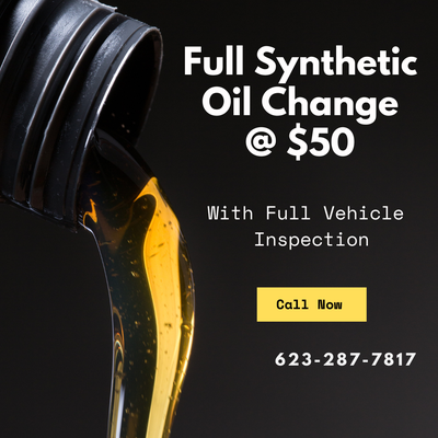 Synthetic Oil Change - We are offering full synthetic oil change for 50$ with full vehicle inspection for free Synthetic Oil Change - We are offering full synthetic oil change for 50$ with full vehicle inspection for free