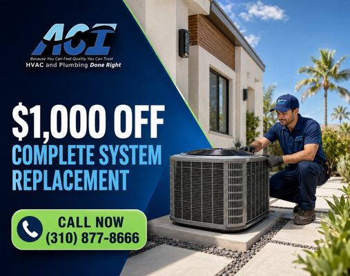 Save $1,000 on Complete HVAC Replacement! - Upgrade your comfort with $1,000 off a complete HVAC system replacement. We’ll remove your old equipment and professionally install a properly matched heating and cooling system for dependable year-round comfort. Message us on Yelp to request an estimate and check eligibility. Terms may apply.