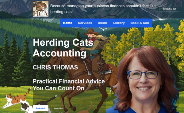 Herding Cats Accounting - Chris Thomas, my client, is a CPA who has been practicing for 30+ years in national firms. When she decided to start her own practice, she reached out to Rural Mountain Media for custom branding and web design around her chosen look (a cowgirl herding cats) and tagline "Because Managing Your Business Financing Shouldn't Feel Like Herding Cats".
Rural Mountain media did all of the custom graphics for her site and logo, full service web design including copywriting, SEO, target audience and keyword research, and all of her digital marketing. In less than 3 months, Chris has had over 300 new visitors to her website. About half is organic traffic, with the rest divided between traffic driven by social media posts of blog articles by Rural Mountain Media, and paid search engine traffic (Google).
Engagement rate on her website is near 77%, and visitors are spending an average of 2 minutes 50 seconds on her site. Best of all, Chris has seen more than 20 consultations booked from her website, with average retainer value over $1000.
We're now working on optimizing her paid traffic and consultation bookings to target mid-sized business owners (revenues between $1-5 million) to bring in those larger accounts. To keep her content relevant and fresh to continue driving new visitors and organic search traffic, we're adding more educational articles on 2025 tariff impacts and tax changes. Herding Cats Accounting - Chris Thomas, my client, is a CPA who has been practicing for 30+ years in national firms. When she decided to start her own practice, she reached out to Rural Mountain Media for custom branding and web design around her chosen look (a cowgirl herding cats) and tagline "Because Managing Your Business Financing Shouldn't Feel Like Herding Cats".
Rural Mountain media did all of the custom graphics for her site and logo, full service web design including copywriting, SEO, target audience and keyword research, and all of her digital marketing. In less than 3 months, Chris has had over 300 new visitors to her website. About half is organic traffic, with the rest divided between traffic driven by social media posts of blog articles by Rural Mountain Media, and paid search engine traffic (Google).
Engagement rate on her website is near 77%, and visitors are spending an average of 2 minutes 50 seconds on her site. Best of all, Chris has seen more than 20 consultations booked from her website, with average retainer value over $1000.
We're now working on optimizing her paid traffic and consultation bookings to target mid-sized business owners (revenues between $1-5 million) to bring in those larger accounts. To keep her content relevant and fresh to continue driving new visitors and organic search traffic, we're adding more educational articles on 2025 tariff impacts and tax changes.
