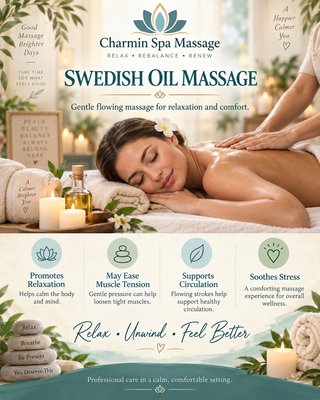 Swedish Oil Massage - Our Swedish oil massage uses smooth, flowing techniques and massage oil to help relax the body, ease everyday muscle tension, and create a calm, comfortable experience. This service is ideal for guests who want gentle full-body relaxation and stress relief.