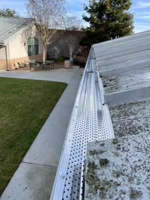 Professional Gutter Guards - This a professional gutter cleaning and gutter guard installation.

All the gutters are properly cleaned out and flushed ensuring there are no clogged downspouts.

Stainless steel guard are installed using stainless steel hex screw to hold them in place.