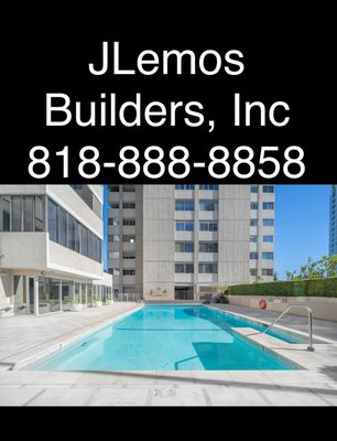 Tile around commercial pool - Complete demo, prep and install all new exterior tile with decorative inserts. Discover your home or business potential with our complimentary estimates. call us today 818-888-8858, obligation-free. Transparency fuels success; embark on your journey. 
- We build new custom homes from, ground up
- New commercial builder from the ground up
- Foundation repair
- Caisson 
- Hardscape and Landscape 
- Remodel interior
- Remodel exterior
- Remodel commercial “TI”
- under pins 
- ADU attached unattached to existing home 
-Junior ADU
- Structural repair commercial and residential

Address: 4500 Park Granada Suite # 202        
Calabasas, Ca 91302 
Hours 7am - 4pm 
Phone 818-888-8858