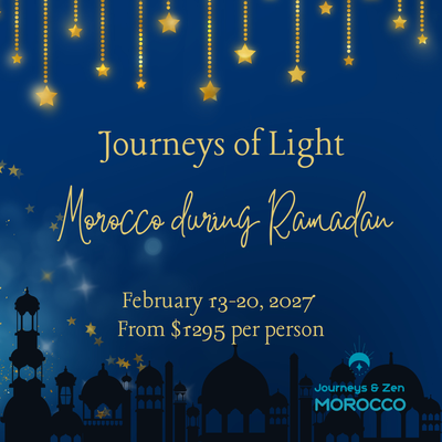 Feb 2027 Journeys of Light: Morocco during Ramadan - Journeys of Light: An Immersive Ramadan Journey Through Morocco

There are trips that show you a country, and there are journeys that let you feel it. Journeys of Light is the latter — a rare, deeply immersive experience through Morocco during the holy month of Ramadan, when the country reveals a side of itself that most travelers never witness.

Ramadan in Morocco is not simply a religious observance; it's a rhythm that shapes daily life, community, and hospitality in profound ways. Streets that empty during the fasting hours come alive at sunset in a wave of warmth, generosity, and celebration. Families and strangers alike gather for iftar, the breaking of the fast, sharing dates, harira soup, and homemade pastries in a spirit of togetherness that's hard to put into words — you have to experience it. This tour was designed to let you do exactly that: not as an observer looking in from the outside, but as a welcomed guest inside Moroccan life during its most meaningful season.

A Journey Rooted in Authentic Connection

Unlike conventional Morocco itineraries that rush from landmark to landmark, Journeys of Light slows down. Every stop is chosen not just for its beauty, but for the depth of cultural connection it offers. You'll walk through the vibrant medina of Marrakech as the calls to prayer echo through the alleyways, explore timeless architecture and artistry, and venture into the vast silence of the Sahara Desert, where the fast is broken beneath a sky full of stars.

This journey is guided by people who don't just know Morocco — they live it. With deep roots in Amazigh (Berber) culture and generations of desert and mountain tradition, your guides bring an insider's understanding of Ramadan's customs, meaning, and quiet beauty. You won't just be told about Moroccan hospitality; you'll be folded into it, invited to share iftar with local families, taste recipes passed down through generations, and understand why this month is considered one of reflection, gratitude, and connection rather than restriction.

What Makes This Journey Different

Ramadan travel requires a different kind of guide — one who understands the rhythm of fasting days, knows which experiences are appropriate and meaningful during this sacred time, and can open doors that simply aren't accessible to typical tourists. This tour was built specifically around that expertise. Days are thoughtfully paced to respect the fasting hours, with quieter, reflective experiences during the day and rich, celebratory gatherings after sunset. This isn't a Ramadan-themed add-on to a standard itinerary — it's a journey intentionally designed around the season itself, from the pace of each day to the timing of every stop along the way.

Throughout the trip, you'll experience:

Authentic iftar gatherings with local families and communities, sharing traditional dishes and heartfelt stories passed down through generations
Guided exploration of Marrakech's historic medina and architectural treasures, with rich context on their role during Ramadan
A Sahara Desert experience where you'll break the fast under the stars, surrounded by the quiet vastness of the dunes and warm Amazigh hospitality
Mindful, intentional pacing that honors both the spiritual and physical rhythm of the fasting month
Small-group travel, ensuring genuine connection rather than a rushed, checklist-style tour experience
Culinary immersion, learning the history, significance, and preparation of traditional Ramadan foods like harira, chebakia, and fresh dates

Who This Journey Is For

Journeys of Light is designed for curious, open-hearted travelers who want more than sightseeing — those drawn to cultural depth, spiritual reflection, and genuine human connection. Whether you're personally observing Ramadan, are Muslim and traveling to experience Morocco during this meaningful time, or are simply someone who wants to understand a culture and tradition beyond surface-level tourism, this journey offers a rare and respectful window into it.

This is also an ideal trip for travelers who've done the "highlights" version of Morocco before and are seeking something more — a deeper, more personal encounter with the country's spiritual and communal heart, guided every step of the way by people who call this place home.

A Season of Light, Reflection, and Connection

Ramadan is often described as a month of light — light found in generosity, patience, community, and gratitude. Journeys of Light was created to help travelers experience that light firsthand, guided by people who understand its meaning not from books, but from a lifetime of lived tradition and everyday practice.

This is Morocco not staged for tourists, but shared as it truly is — with warmth, humility, and hospitality that stays with you long after the journey ends, and memories of connection you'll carry home.