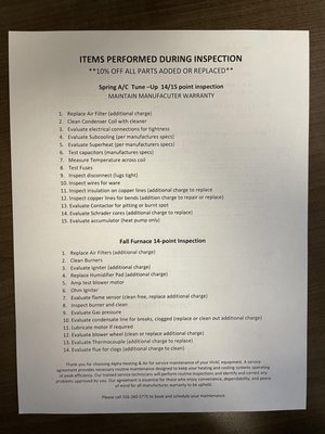 Our inspection: - Here is a copy of the items we inspect, evaluate and discuss with you during our fall and spring check ups. Give us a call to schedule your check up, 316-260-577