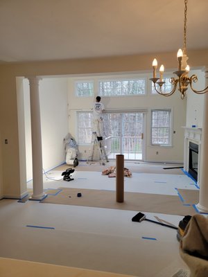 Interior painting and Home improvement - Here we add a new fresh color painting on the ceiling, walls, and woodwork. Add a new MDF accent on the living room fireplace area, and a new backsplash on the new kitchen. Interior painting and Home improvement - Here we add a new fresh color painting on the ceiling, walls, and woodwork. Add a new MDF accent on the living room fireplace area, and a new backsplash on the new kitchen.