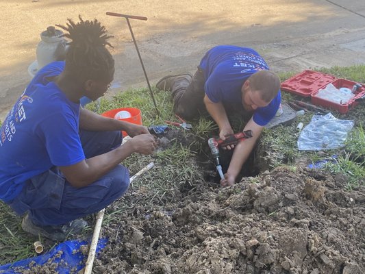 Main Water Service Repair - This homeowner was without water due to a broken water service pipe under a sidewalk. We were there within 1 hour. We contacted 811, had the site excavated by hand and the pipe repaired within 2 hours. After the repair was completed we checked for anymore possible leaks. No more leaks were found. Job completed! Main Water Service Repair - This homeowner was without water due to a broken water service pipe under a sidewalk. We were there within 1 hour. We contacted 811, had the site excavated by hand and the pipe repaired within 2 hours. After the repair was completed we checked for anymore possible leaks. No more leaks were found. Job completed!