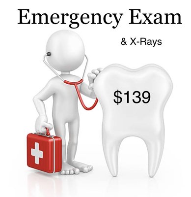 Emergency Dental Visits - Carefree Dental OKC Offers A Limited Offer Of $139 Emergency Visits. Emergency visit includes exam and up to two X-rays. Emergency Dental Visits - Carefree Dental OKC Offers A Limited Offer Of $139 Emergency Visits. Emergency visit includes exam and up to two X-rays.