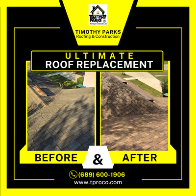 Ultimate Roof Replacement - At Timothy Parks Roofing & Construction, we don’t just replace roofs—we deliver top-tier, long-lasting protection for your home or business. Our Ultimate Roof Replacement service is designed for durability, beauty, and peace of mind.

✅ Premium Materials: Choose from high-quality shingle, tile, or metal roofing that enhances your home’s curb appeal and withstands Florida’s toughest weather conditions.
✅ Expert Craftsmanship: Our skilled roofing professionals ensure precision installation, following strict industry standards for safety and longevity.
✅ Hurricane-Ready Strength: We reinforce every roof to handle Florida’s intense storms, giving you superior wind and water protection.
✅ Energy Efficiency: Our advanced roofing solutions help reduce energy costs, keeping your home cooler in the summer.
✅ 10-Year Warranty: We stand behind our work with a solid warranty to give you lasting confidence in your investment.

💪 Upgrade to the best—because your home deserves it! Contact us today to schedule your free estimate and experience the Ultimate Roof Replacement difference. 🌟🔨