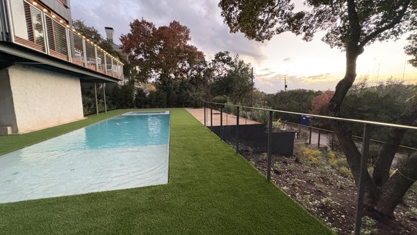 Backyard Landscape Renovation - This amazing home went through a backyard makeover and utilized LawnPop Artificial turf as a key component. The homeowner wanted to save water and utility bills. They were also tired of the kids and dogs tracking in mud, dirt, and grass. LawnPop synthetic turf was a great eco-friendly design solution.