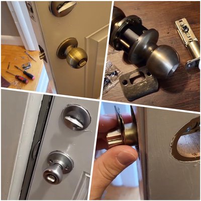 Replacing a lock - Home security upgrade: the locks on entry door of the residence have been replaced, enhancing the level of protection and peace of mind for its occupants. The new locks provide reliable security against unauthorized access. Replacing a lock - Home security upgrade: the locks on entry door of the residence have been replaced, enhancing the level of protection and peace of mind for its occupants. The new locks provide reliable security against unauthorized access.