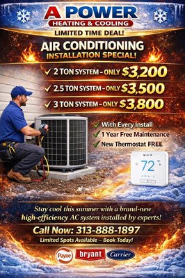 Air Conditioning Installation Special – Starting at $3,200 - Beat the heat with a brand-new AC system installed by trusted professionals.
Affordable pricing, fast installation, and now FREE thermostat + 1 year maintenance included.
📞 Call today before spots fill up! Air Conditioning Installation Special – Starting at $3,200 - Beat the heat with a brand-new AC system installed by trusted professionals.
Affordable pricing, fast installation, and now FREE thermostat + 1 year maintenance included.
📞 Call today before spots fill up!