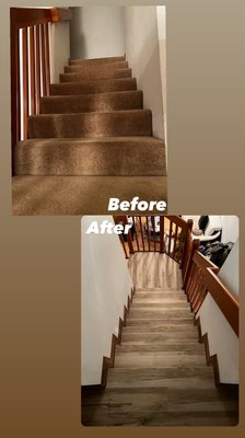 Stairs remodel 2023 - Our remodel process included the installation of custom design stairs, complete with baseboard and quarter-rounds on the sides. The finished product is a stunning addition to the space, and one of our customers was delighted with the result. They loved the finished product and are looking forward to enjoying walking on the stairs. We're thrilled to hear that our work has made a positive impact on our customer's experience in their home! Stairs remodel 2023 - Our remodel process included the installation of custom design stairs, complete with baseboard and quarter-rounds on the sides. The finished product is a stunning addition to the space, and one of our customers was delighted with the result. They loved the finished product and are looking forward to enjoying walking on the stairs. We're thrilled to hear that our work has made a positive impact on our customer's experience in their home!
