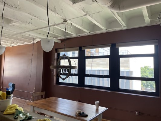Industrial Style Loft Ceiling - This customer asked us to do something special with their industrial style loft. The exposed ceiling was originally painted a deep black color, and the desired outcome was a cool-toned white. Considering the drastic color change, it was quite the undertaking to make it happen. Through constant communication, and lots of hard work, we were able to deliver exactly what was ordered. Industrial Style Loft Ceiling - This customer asked us to do something special with their industrial style loft. The exposed ceiling was originally painted a deep black color, and the desired outcome was a cool-toned white. Considering the drastic color change, it was quite the undertaking to make it happen. Through constant communication, and lots of hard work, we were able to deliver exactly what was ordered.