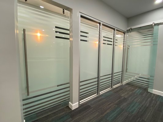 Office Window Tint - Decorative - Office Window Tint - Several frost window tint and decorative window tint installations around Orlando, FL. Some projects include traditional white frost while others feature complex designs and patterns. Office Window Tint - Decorative - Office Window Tint - Several frost window tint and decorative window tint installations around Orlando, FL. Some projects include traditional white frost while others feature complex designs and patterns.