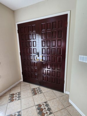 Wood staining - Stained all woodwork for this customer, including the front door, kitchen cabinets and stairway railings. Wood staining - Stained all woodwork for this customer, including the front door, kitchen cabinets and stairway railings.