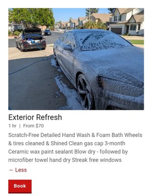 🪣 Exterior Refresh 💦 - An Exterior Refresh is a well rounded detail meant to keep your vehicle maintained or protected 💎 (not beneficial for vehicles in severe conditions) To consistently achieve a quality exterior detail my step include 👇
✅ Pre Wash (Bugs, brake Dust, Pollen, grime)
✅ Detailed Hand Wash
✅ windows Crystal Clean
✅ Tires and rims shined
✅ Tire Dressing (improves overall looks to the finishing touch)
✅ Blow Dry followed by a microfiber dry (ensures a strong bond with the paint and the 3 Month Ceramic Sealant)
I carry Deionized water 💦 ensuring a spot free services no water marks! A Generator is kept handy at every job to power my tools 💪 🪣 Exterior Refresh 💦 - An Exterior Refresh is a well rounded detail meant to keep your vehicle maintained or protected 💎 (not beneficial for vehicles in severe conditions) To consistently achieve a quality exterior detail my step include 👇
✅ Pre Wash (Bugs, brake Dust, Pollen, grime)
✅ Detailed Hand Wash
✅ windows Crystal Clean
✅ Tires and rims shined
✅ Tire Dressing (improves overall looks to the finishing touch)
✅ Blow Dry followed by a microfiber dry (ensures a strong bond with the paint and the 3 Month Ceramic Sealant)
I carry Deionized water 💦 ensuring a spot free services no water marks! A Generator is kept handy at every job to power my tools 💪