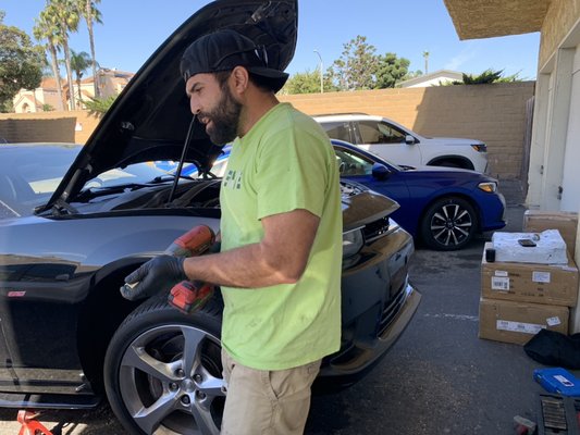 Full suspension rebuild - This 2015 Chevy Camaro SS had very bad noises over bumps and looseness in the front end. Replaced entire front end suspension and rear suspension components with an added oil change.