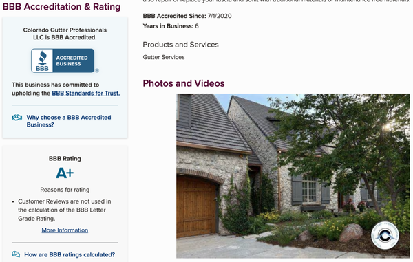 Check Out BBB Reviews CALL (720) 440-RAIN (7246) - At Colorado Gutter Professionals, LLC, we understand that gutter & drain cleaning isn’t just a seasonal chore—it’s a critical step in protecting your home from costly water damage. Our approach to gutter cleaning goes beyond “scoop and go” services, delivering a higher standard of care, safety, and reliability than our competitors. Here’s why homeowners across Colorado trust us with this essential home maintenance:
Comprehensive Cleaning Process, Not Just Debris Removal -
We don’t simply clear out leaves and call it a day. Our process includes cleaning downspouts, inspecting for leaks or damage, and ensuring full water flow—preventing clogs, backups, and foundation issues before they start.
Trained, Safety-Focused Professionals -
Our team is trained to work safely on roofs and ladders, using proper harnessing and OSHA-compliant techniques. This means you never have to risk your own safety or rely on untrained labor that could damage your property.
Damage Prevention Through Expert Inspections -
Every cleaning includes a visual inspection of your gutters, downspouts, fascia, and soffits. If we spot early signs of wear, separation, or sagging, we can recommend timely repairs—saving you from expensive water damage down the road.
Equipped for Colorado’s Toughest Jobs-
Whether it’s clearing compacted ice, stubborn roof grit, or debris from multiple stories up, we use the right tools and techniques to handle Colorado’s unique gutter challenges efficiently and effectively.
Reliable Scheduling and Transparent Pricing -
We do our utmost to arrive on time, keep communication clear, and provide straightforward, written pricing before the job starts. No hidden fees, no surprise add-ons—just honest, dependable service from a locally owned company you can trust.
Call us today at (720) 440-RAIN (7246) for gutter and drain cleaning. Check Out BBB Reviews CALL (720) 440-RAIN (7246) - At Colorado Gutter Professionals, LLC, we understand that gutter & drain cleaning isn’t just a seasonal chore—it’s a critical step in protecting your home from costly water damage. Our approach to gutter cleaning goes beyond “scoop and go” services, delivering a higher standard of care, safety, and reliability than our competitors. Here’s why homeowners across Colorado trust us with this essential home maintenance:
Comprehensive Cleaning Process, Not Just Debris Removal -
We don’t simply clear out leaves and call it a day. Our process includes cleaning downspouts, inspecting for leaks or damage, and ensuring full water flow—preventing clogs, backups, and foundation issues before they start.
Trained, Safety-Focused Professionals -
Our team is trained to work safely on roofs and ladders, using proper harnessing and OSHA-compliant techniques. This means you never have to risk your own safety or rely on untrained labor that could damage your property.
Damage Prevention Through Expert Inspections -
Every cleaning includes a visual inspection of your gutters, downspouts, fascia, and soffits. If we spot early signs of wear, separation, or sagging, we can recommend timely repairs—saving you from expensive water damage down the road.
Equipped for Colorado’s Toughest Jobs-
Whether it’s clearing compacted ice, stubborn roof grit, or debris from multiple stories up, we use the right tools and techniques to handle Colorado’s unique gutter challenges efficiently and effectively.
Reliable Scheduling and Transparent Pricing -
We do our utmost to arrive on time, keep communication clear, and provide straightforward, written pricing before the job starts. No hidden fees, no surprise add-ons—just honest, dependable service from a locally owned company you can trust.
Call us today at (720) 440-RAIN (7246) for gutter and drain cleaning.