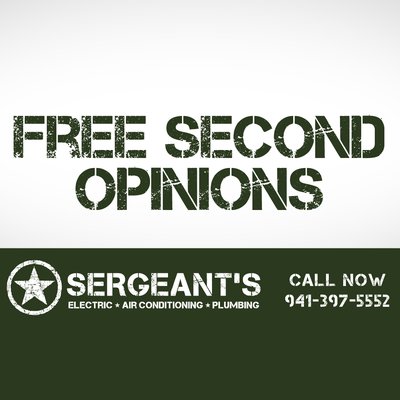 Free Second Opinion - Free second opinion with a written estimate or diagnosis from another service provider. Evaluation only; additional diagnostics, repairs, parts, and services not included. Residential customers only. Cannot be combined with other offers. Free Second Opinion - Free second opinion with a written estimate or diagnosis from another service provider. Evaluation only; additional diagnostics, repairs, parts, and services not included. Residential customers only. Cannot be combined with other offers.