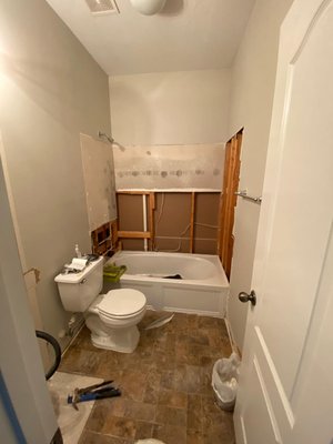 Bathroom Remodeling Job - “This remodel was done in an old bathroom that was in bad shape. The rest of the house was updated by us so the bathroom was stuck out with an old style. We Demi the bathtub and all furniture inside and out new walk in shower toilet and vanity to give the new bathroom character. The owner absolutely love her new bathroom now!” Bathroom Remodeling Job - “This remodel was done in an old bathroom that was in bad shape. The rest of the house was updated by us so the bathroom was stuck out with an old style. We Demi the bathtub and all furniture inside and out new walk in shower toilet and vanity to give the new bathroom character. The owner absolutely love her new bathroom now!”