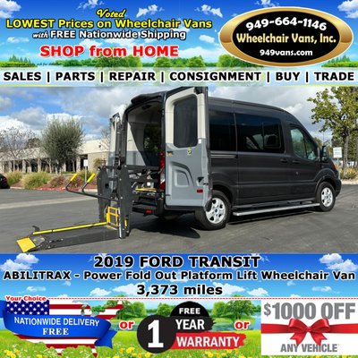 2019 Ford Transit 150 - BraunAbility Power Platform Lift Rear Loading Wheelchair Van with AbiliTrax Flooring - 2019 Ford Transit 150 - BraunAbility Power Platform Lift Rear Loading Wheelchair Van with AbiliTrax Flooring
Shop from HOME for the LOWEST Prices on Wheelchair Vans
FREE Nationwide Shipping or
FREE up to 1 year/12,000 mile Bumper to Bumper Warranty* or
$1,000 OFF all Wheelchair Vans in stock
~ Online Video Demos
~ Apply Online Financing
~ No Salvage or Rebuilt Title Wheelchair Vans
~ No "Call for Price" game
~ WVI CERTIFIED: 240 Point Inspection
~ Sanitized & Delivered to Your Doorstep
~ We Will Beat ANY VMI or BraunAbility Wheelchair Van Dealer's Pricing.*
We all of our wheelchair vans are inspected, refurbished, detailed and sanitized prior to delivery. The only thing you will need is your first oil change in the future.
We Specialize in: SALES, REPAIRS, PARTS, CONSIGNMENT, BUY & TRADE 2019 Ford Transit 150 - BraunAbility Power Platform Lift Rear Loading Wheelchair Van with AbiliTrax Flooring - 2019 Ford Transit 150 - BraunAbility Power Platform Lift Rear Loading Wheelchair Van with AbiliTrax Flooring
Shop from HOME for the LOWEST Prices on Wheelchair Vans
FREE Nationwide Shipping or
FREE up to 1 year/12,000 mile Bumper to Bumper Warranty* or
$1,000 OFF all Wheelchair Vans in stock
~ Online Video Demos
~ Apply Online Financing
~ No Salvage or Rebuilt Title Wheelchair Vans
~ No "Call for Price" game
~ WVI CERTIFIED: 240 Point Inspection
~ Sanitized & Delivered to Your Doorstep
~ We Will Beat ANY VMI or BraunAbility Wheelchair Van Dealer's Pricing.*
We all of our wheelchair vans are inspected, refurbished, detailed and sanitized prior to delivery. The only thing you will need is your first oil change in the future.
We Specialize in: SALES, REPAIRS, PARTS, CONSIGNMENT, BUY & TRADE