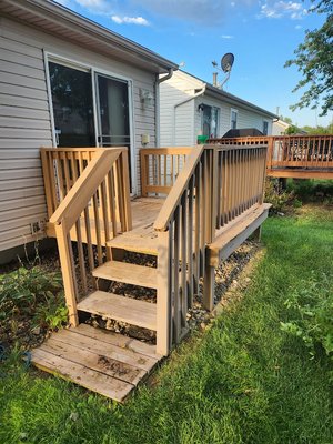 redeck the deck - client wanted to repaint their deck, but after inspection the decking and railing was found to be too worn. Good thing thought that the framing beneath was almost perfect. In turn, we rebuilt her deck from the decking up and also modified her stairs to more easily use. redeck the deck - client wanted to repaint their deck, but after inspection the decking and railing was found to be too worn. Good thing thought that the framing beneath was almost perfect. In turn, we rebuilt her deck from the decking up and also modified her stairs to more easily use.