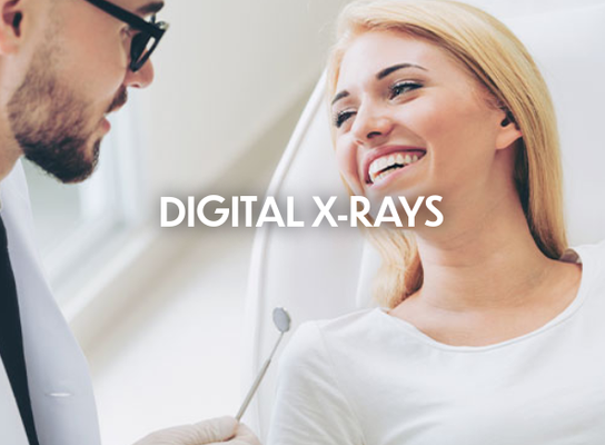 Digital X-rays - We use digital x-rays in our office for the following reasons:

-Less radiation than traditional x-rays
-Better images than traditional x-rays
-Faster than traditional x-rays
-Easier to send to specialist
-No chemical waste from processing
