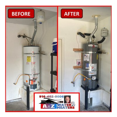 Water Heater Install 08/25/24 - This install required drywall work to build new sides for the water heater. At A2Z, we can handle all facets of your water heater installation.