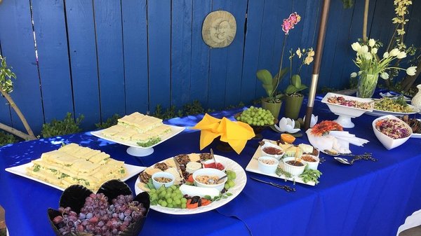 2017-05 Private Garden Party - 35 People - 2017-05 Private Garden Party - 35 People
Egg Salad Finger Sandwiches, Cucumber Finger Sandwiches, Bacon Wrapped Dates, Apple Pomegranate Coleslaw, Fruit Salad, Fruit & Cheese Platter, Caprese Pasta Salad